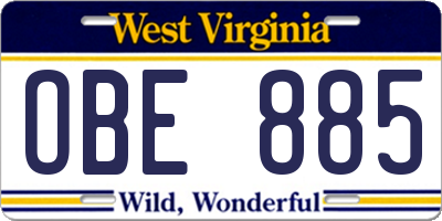 WV license plate OBE885