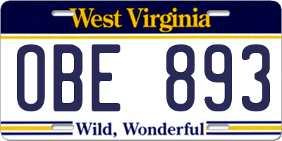 WV license plate OBE893