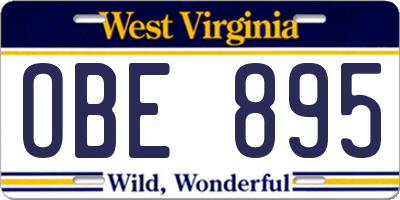 WV license plate OBE895