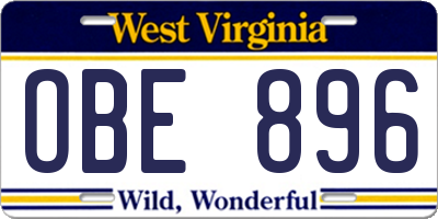 WV license plate OBE896