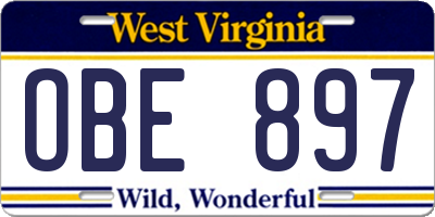WV license plate OBE897