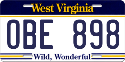 WV license plate OBE898