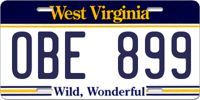 WV license plate OBE899