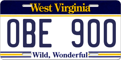 WV license plate OBE900