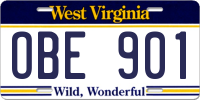 WV license plate OBE901