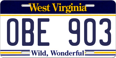 WV license plate OBE903
