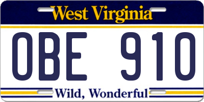 WV license plate OBE910