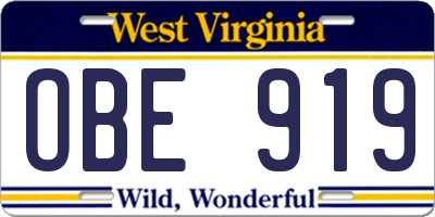 WV license plate OBE919