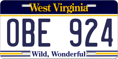 WV license plate OBE924