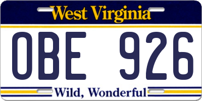 WV license plate OBE926