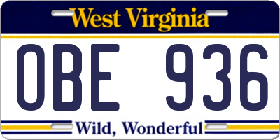 WV license plate OBE936