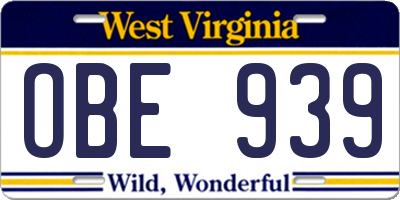 WV license plate OBE939