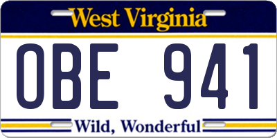 WV license plate OBE941