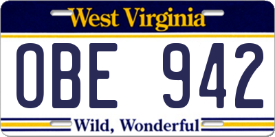 WV license plate OBE942