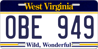 WV license plate OBE949