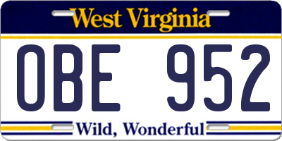 WV license plate OBE952