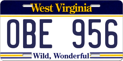 WV license plate OBE956