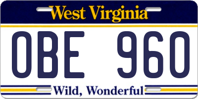 WV license plate OBE960