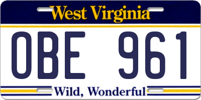 WV license plate OBE961