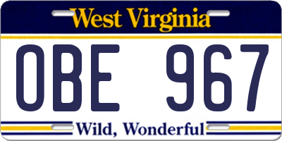 WV license plate OBE967