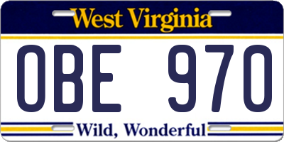 WV license plate OBE970