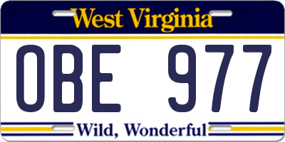 WV license plate OBE977