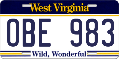 WV license plate OBE983