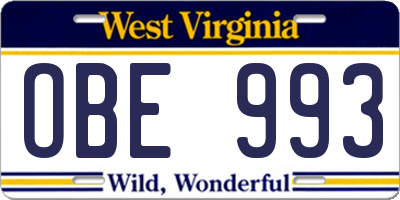 WV license plate OBE993