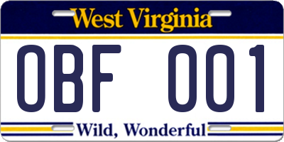 WV license plate OBF001
