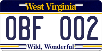 WV license plate OBF002