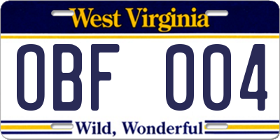 WV license plate OBF004