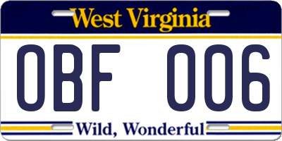 WV license plate OBF006