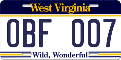 WV license plate OBF007