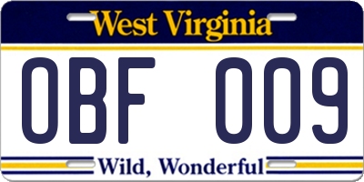 WV license plate OBF009