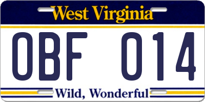 WV license plate OBF014