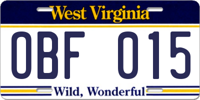 WV license plate OBF015