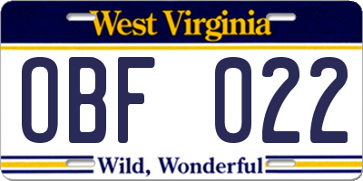 WV license plate OBF022