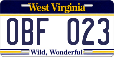WV license plate OBF023