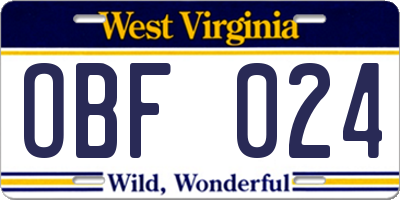 WV license plate OBF024