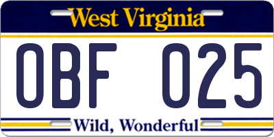 WV license plate OBF025