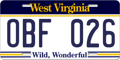 WV license plate OBF026