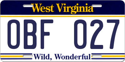 WV license plate OBF027