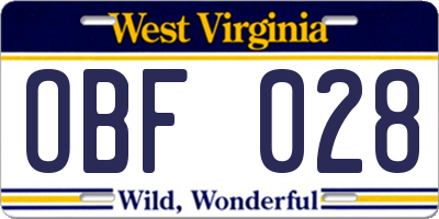 WV license plate OBF028