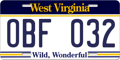 WV license plate OBF032