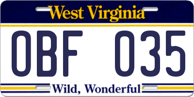 WV license plate OBF035