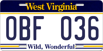 WV license plate OBF036