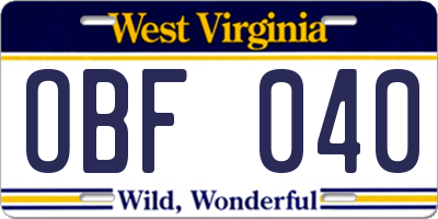 WV license plate OBF040