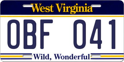 WV license plate OBF041