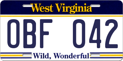 WV license plate OBF042