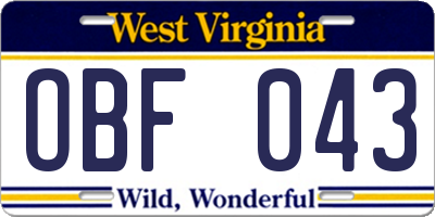 WV license plate OBF043